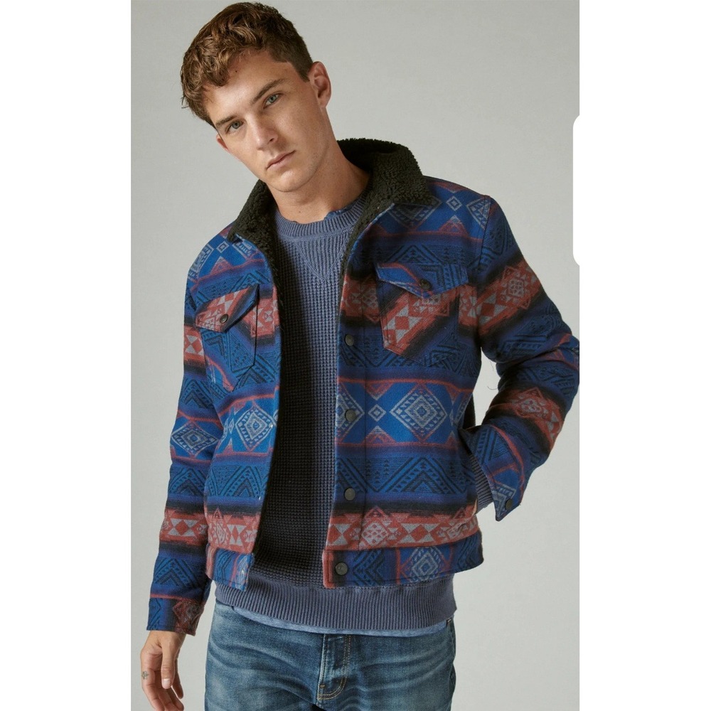 Lucky Brand Mens Aztec Woven Sherpa Lined Trucker Jacket Size Medium Southwest